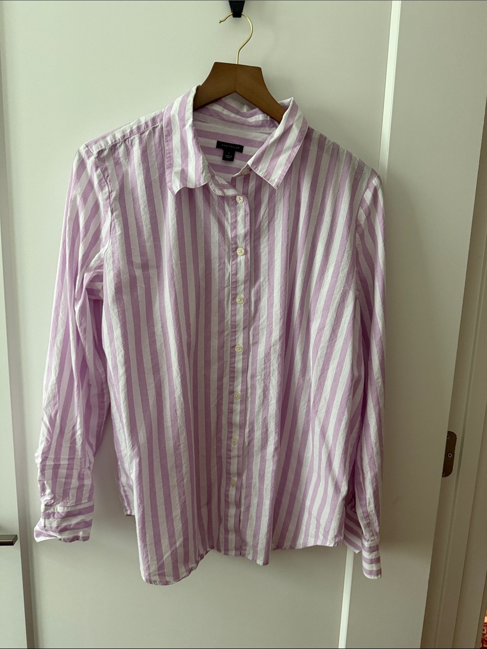 Lavender & White 100% Cotton Striped Button-Down Shirt